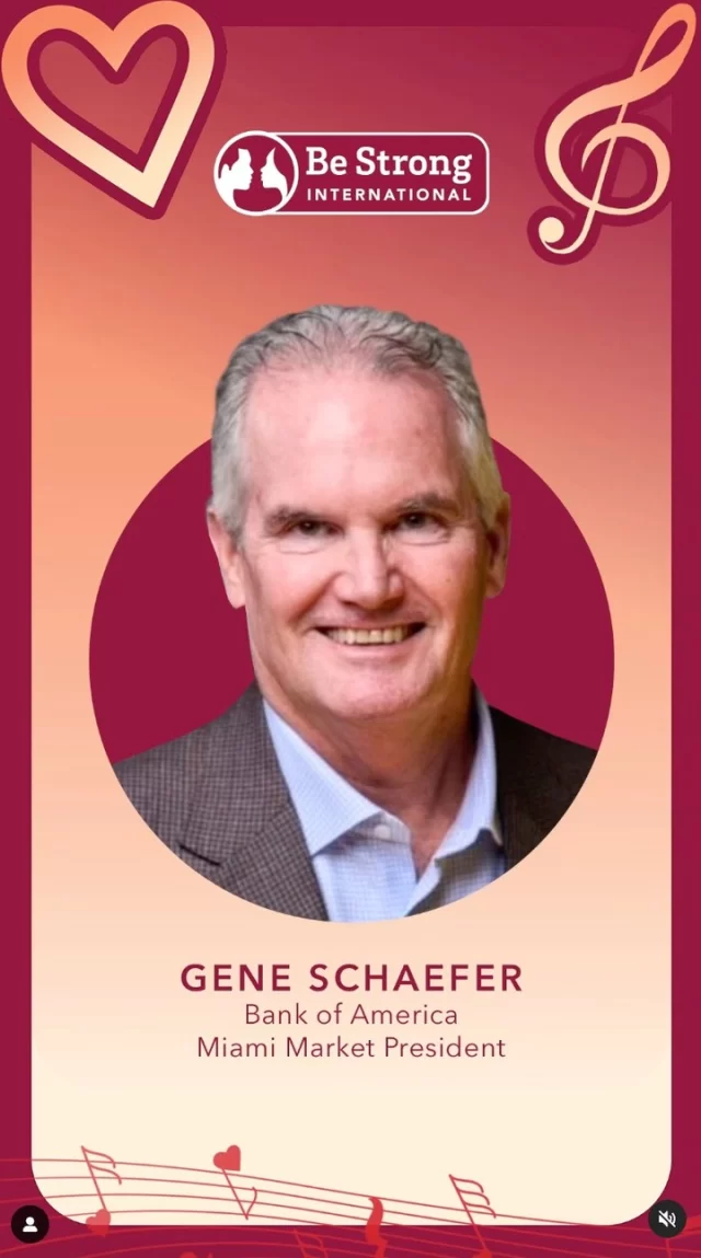 🌟 Stronger Together 2025 Honoree: Gene Schaefer 🌟

As Miami Market President at Bank of America, Gene Schaefer feels truly privileged—both personally and through his role—to be in a position to give back.

It’s a responsibility he doesn’t take lightly, and his dedication to serving the community is exactly why we’re proud to honor him with the Stronger Together Award.

🎥 Watch the whole video —now on our YouTube channel!

#StrongerTogether #BeStrongInternational #GivingBack #CommunityLeadership